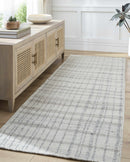Nissa Gray Blue Checkered Wool Rug