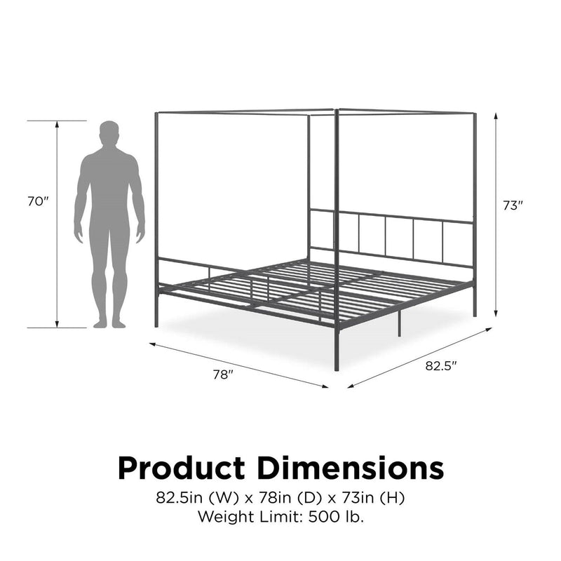 King size Dark Grey Metal Canopy Bed Frame with Headboard and Footboard, photo 3 of 5