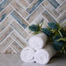 Beige 11x13 Herringbone Matte Recycled Glass Mosaic Tile (10 pack, 9.625 sq ft/case) - Sample