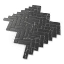 Black with White Vein 11x13 Polished Herringbone Glass Recycled Glass Mosaic Tile (10 pack, 9.63 sq ft/case) - Sample