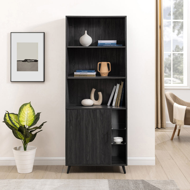 Contemporary Minimal Glass-Shelf 1-Door Storage Cabinet