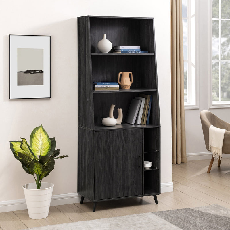 Contemporary Minimal Glass-Shelf 1-Door Storage Cabinet