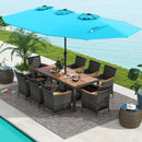 10 Pieces Patio Wicker Dining Set with 15 Feet Double-Sided Patio Umbrella