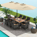 10 Pieces Patio Wicker Dining Set with 15 Feet Double-Sided Patio Umbrella