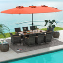 10 Pieces Patio Wicker Dining Set with 15 Feet Double-Sided Patio Umbrella