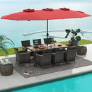 10 Pieces Patio Wicker Dining Set with 15 Feet Double-Sided Patio Umbrella