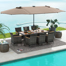 11 Pieces Patio Dining Set with 15 Feet Double-Sided Patio Umbrella Base Included