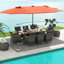 11 Pieces Patio Dining Set with 15 Feet Double-Sided Patio Umbrella Base Included