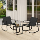 2 Rocking Bistro Chairs and Glass-Top Table for Porch Yard Balcony-Black