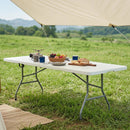 8 ft Portable Folding Table 350 LBS Fold-in-Half Table with HDPE Tabletop