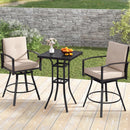 3 Pieces Patio Swivel Bar Set with Soft Cushions and Umbrella Hole-Brown