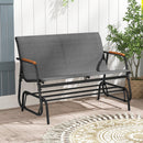 Patio Glider Bench with Curved Teak Armrests and Breathable Fabric Seat for 2 People-Brown