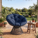 Swivel Papasan Chair Round Wicker Lounge Chair with Thick Cushion