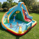 Inflatable Water Slide Park 6-in-1 Giant Bounce House with Long Slide Splash Pool Climbing Wall by LJGDeals