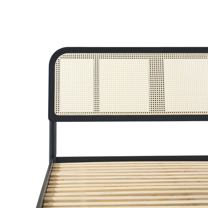 Neru Boho Curved Rattan-Headboard Bed Collection (Queen or King)