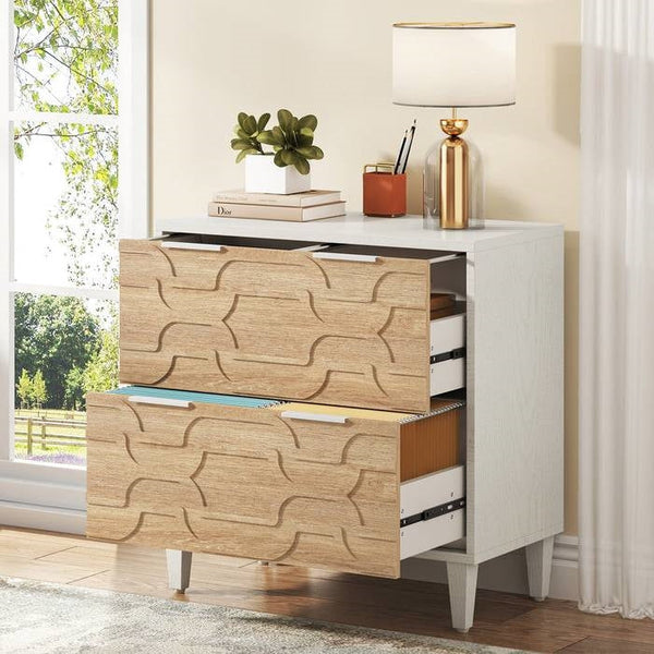 Modern Natural/White Wood 2 Drawer Filing Cabinet Printer Stand, photo 2 of 3