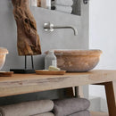 Noce Brown Turkish Handcrafted Travertine Drop-In Bathroom Sink