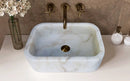 European White Marble Rectangular Farmhouse Sink Semi Polished