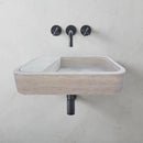 Beige Travertine Rectangular Wall-mount Bathroom Sink Hidden Drain (W)16" (L)24" (H)5" bathroom view with black faucet