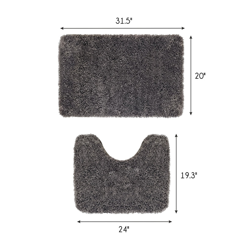 Solid Gray Bathroom Rugs Sets, Shower Rugs with Toilet Rugs U Shaped |U Set