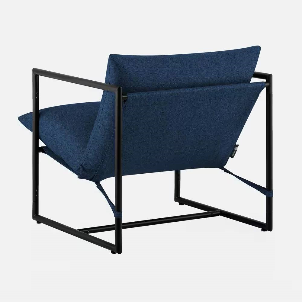 Modern Navy Blue Upholstered Accent Chair with Metal Frame, photo 3 of 5