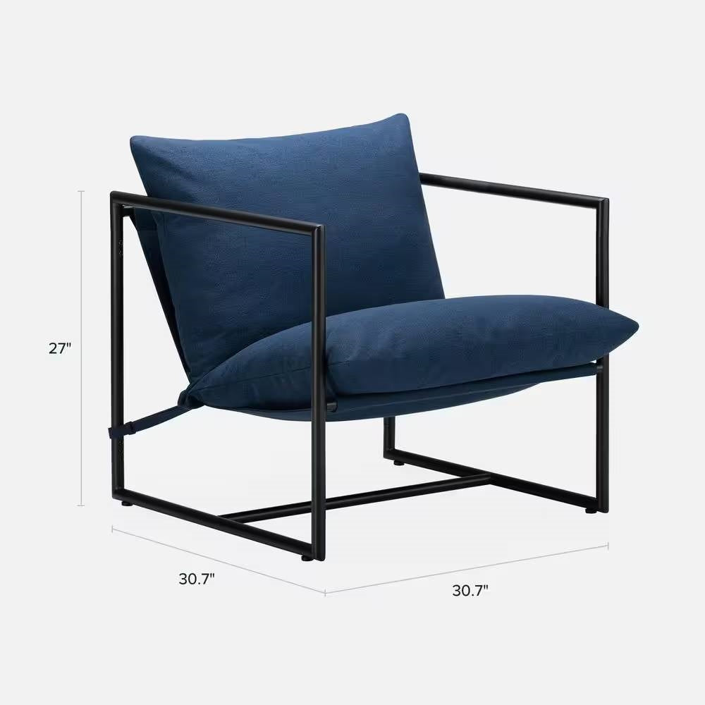Modern Navy Blue Upholstered Accent Chair with Metal Frame, photo 5 of 5
