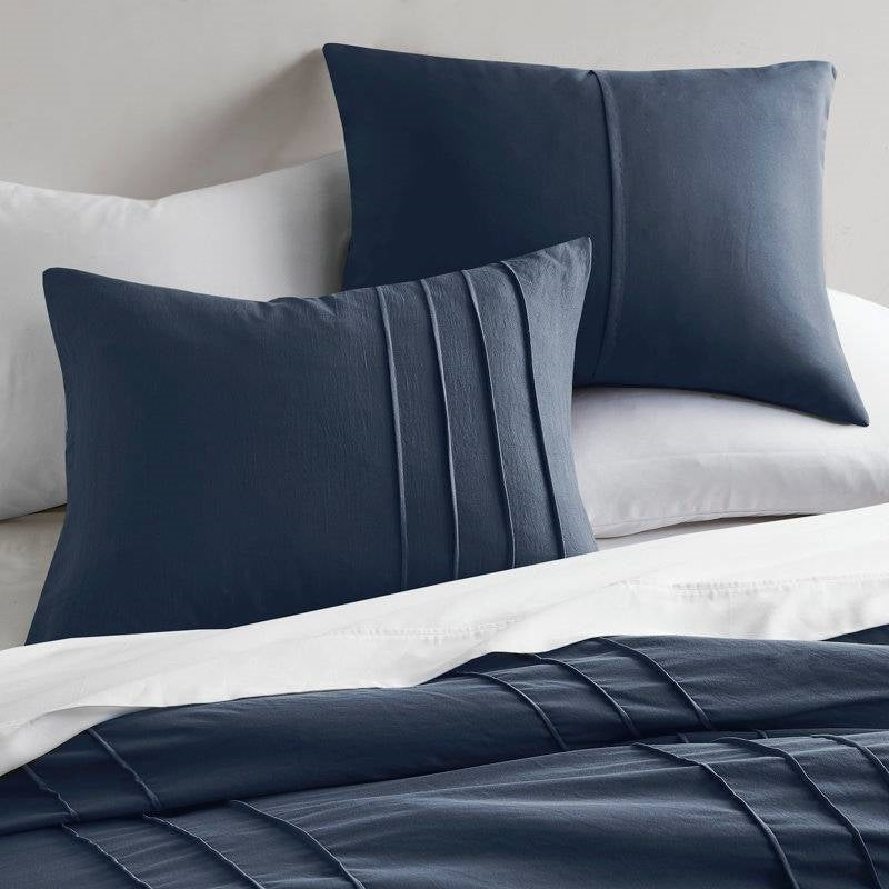 Full/Queen Microfiber Pleated Bohemian style Pre-Washed Comforter Set in Navy, photo 3 of 5