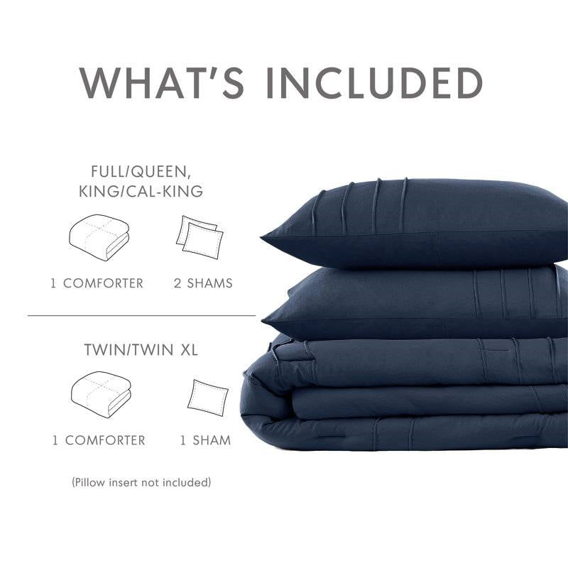 Full/Queen Microfiber Pleated Bohemian style Pre-Washed Comforter Set in Navy, photo 5 of 5