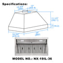 36" Range Hood Insert, Ultra Quiet Stainless Steel 6" Ducted with 600 CFM Powerful Suction-NX-19IL-36