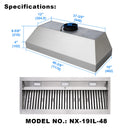 48" Range Hood Insert, Ultra Quiet Stainless Steel 8" Ducted with 1200 CFM Powerful Suction-NX-19IL-48