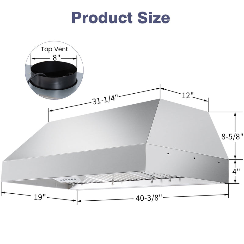 42" Range Hood Insert, 1200 CFM Stainless Steel Ducted Vent Hood Insert with Dimmable LED Lights - NX-19IS-42