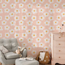 Cute Scandinavian Daisy Wallpaper with Peach Background