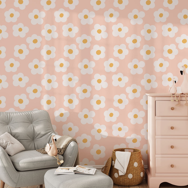 Cute Scandinavian Daisy Wallpaper with Peach Background