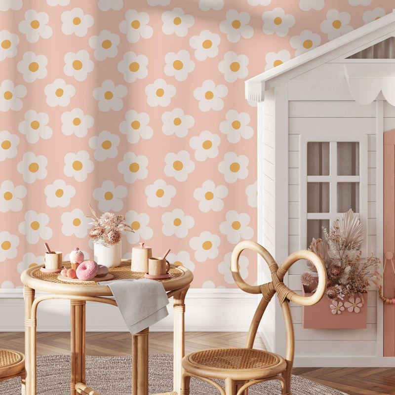 Cute Scandinavian Daisy Wallpaper with Peach Background