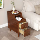 Solid Wood End Table Narrow Bedside Table with Pull-out Tray and 2 Storage Drawers-Brown by LJGDeals