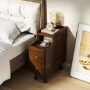 Solid Wood End Table Narrow Bedside Table with Pull-out Tray and 2 Storage Drawers-Brown by LJGDeals