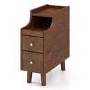 Solid Wood End Table Narrow Bedside Table with Pull-out Tray and 2 Storage Drawers-Brown by LJGDeals