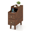 Solid Wood End Table Narrow Bedside Table with Pull-out Tray and 2 Storage Drawers-Brown by LJGDeals