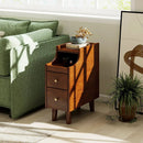 Solid Wood End Table Narrow Bedside Table with Pull-out Tray and 2 Storage Drawers-Brown by LJGDeals