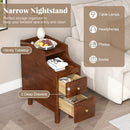 Solid Wood End Table Narrow Bedside Table with Pull-out Tray and 2 Storage Drawers-Brown by LJGDeals