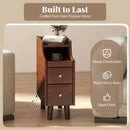 Solid Wood End Table Narrow Bedside Table with Pull-out Tray and 2 Storage Drawers-Brown by LJGDeals