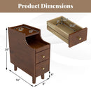Solid Wood End Table Narrow Bedside Table with Pull-out Tray and 2 Storage Drawers-Brown by LJGDeals