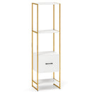 5-Tier Narrow Bookcase with 4 Open Shelves and Storage Drawer-Rustic Brown by DirectDeals