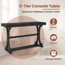 Narrow Console Table Vintage 52 Inch Long with Open Storage Shelf