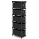 Narrow Dresser with 5 Drawers Slim Storage Tower with Metal Frame-Black by DirectDeals