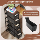 Narrow Dresser with 5 Drawers Slim Storage Tower with Metal Frame-Black by DirectDeals