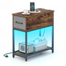 Narrow Side Table with Charging Station and LED Lights Industrial End Table-Brown by LJGDeals