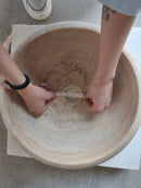 Light Travertine Round Handcrafted Vessel Bathroom Sink 16 Inch