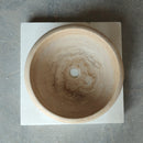 Light Travertine Round Handcrafted Vessel Bathroom Sink 16 Inch