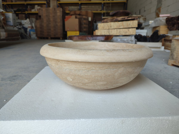 Light Travertine Round Vessel Sink 16 Inch Diameter - Honed Finish, photo 2 of 6
